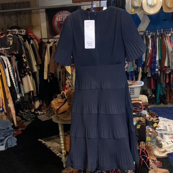 Joseph Ribkoff NWT Navy Ruffle Midi Dress - Picture 7 of 9